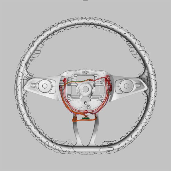X-ray of a modern heated steering wheel showing internal wires