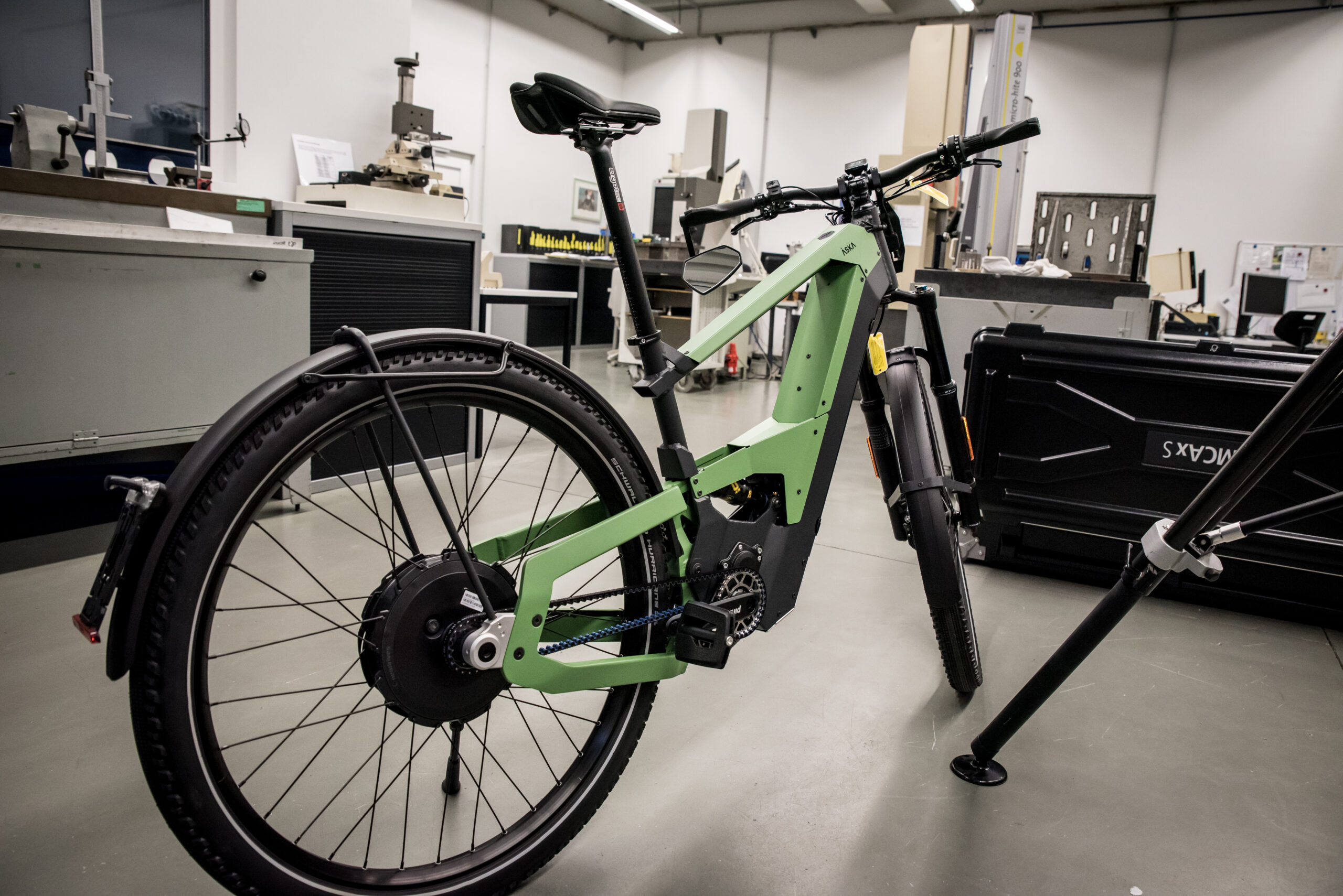 The ÅSKA pedelec about to undergo multi-sensor inspection at the frame factory, Gilbos in Aalst, Belgium.