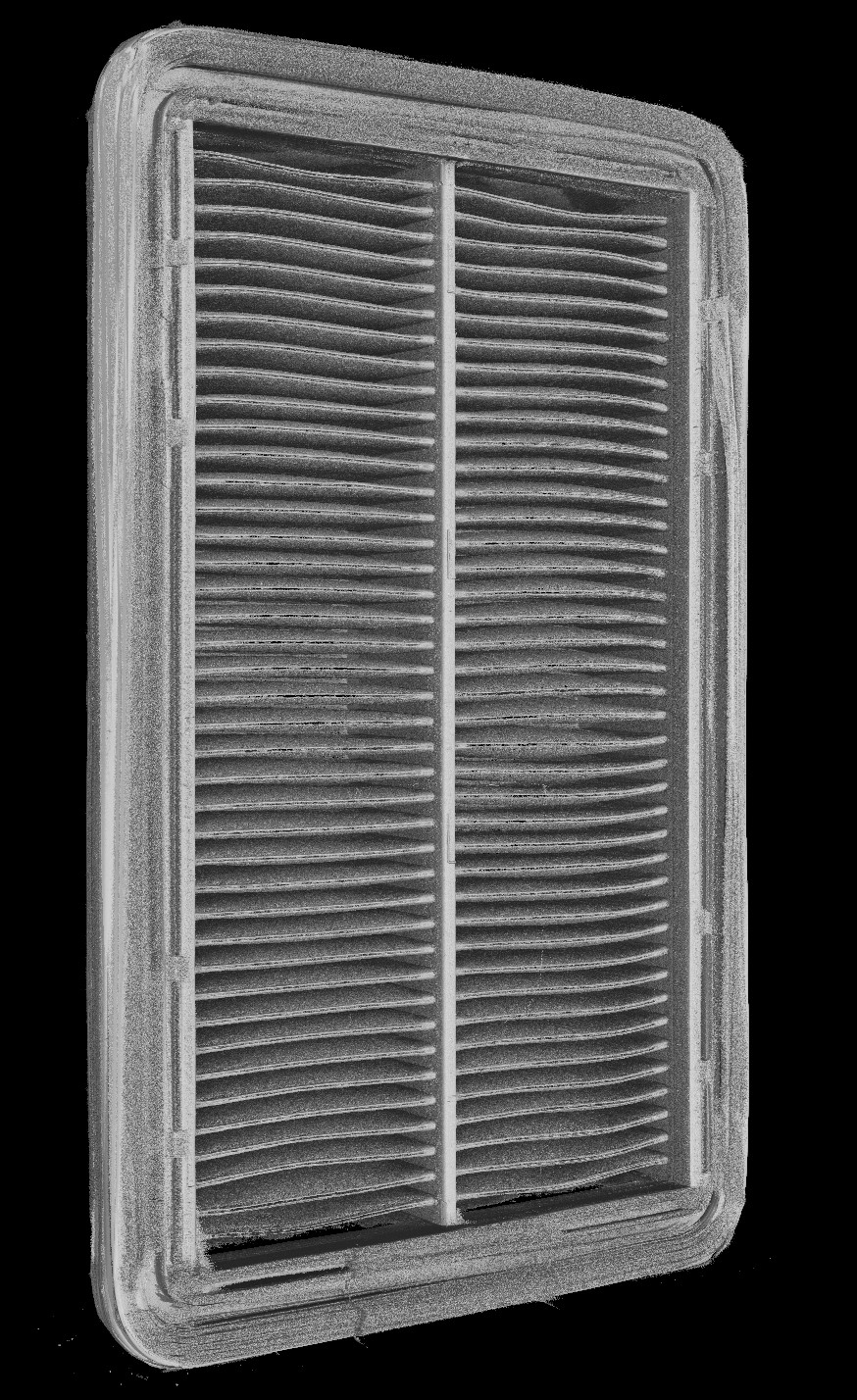 Scan of a used car engine air filter clogged up with impurities