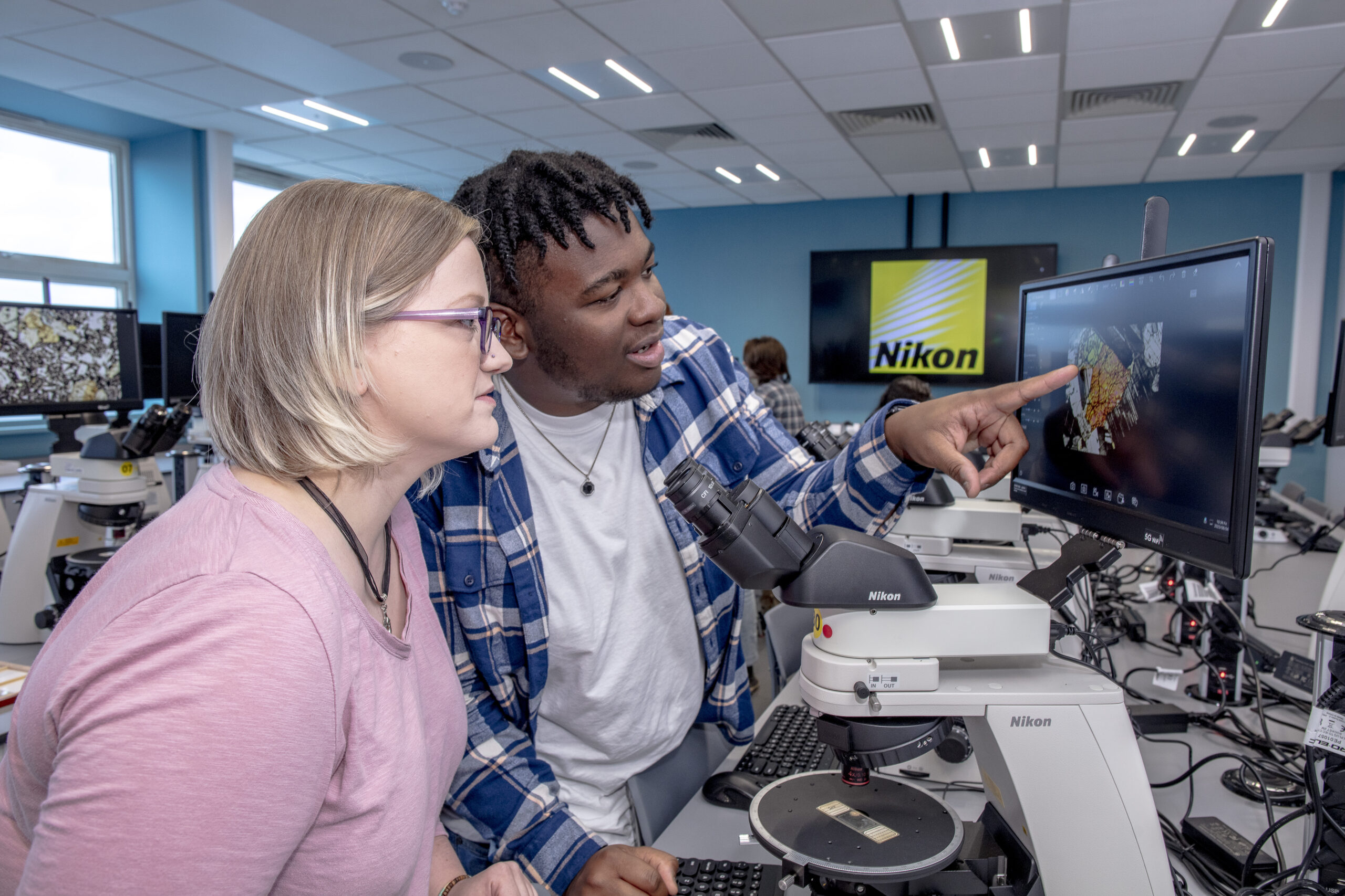 Nikon microscopes particularly benefit the learning of petrography and petrology (the analysis of rocks under the microscope) by our Earth science students and the identification of microfossils, pollen and other materials, such as microplastics by geographers, environmental scientists and geologists.