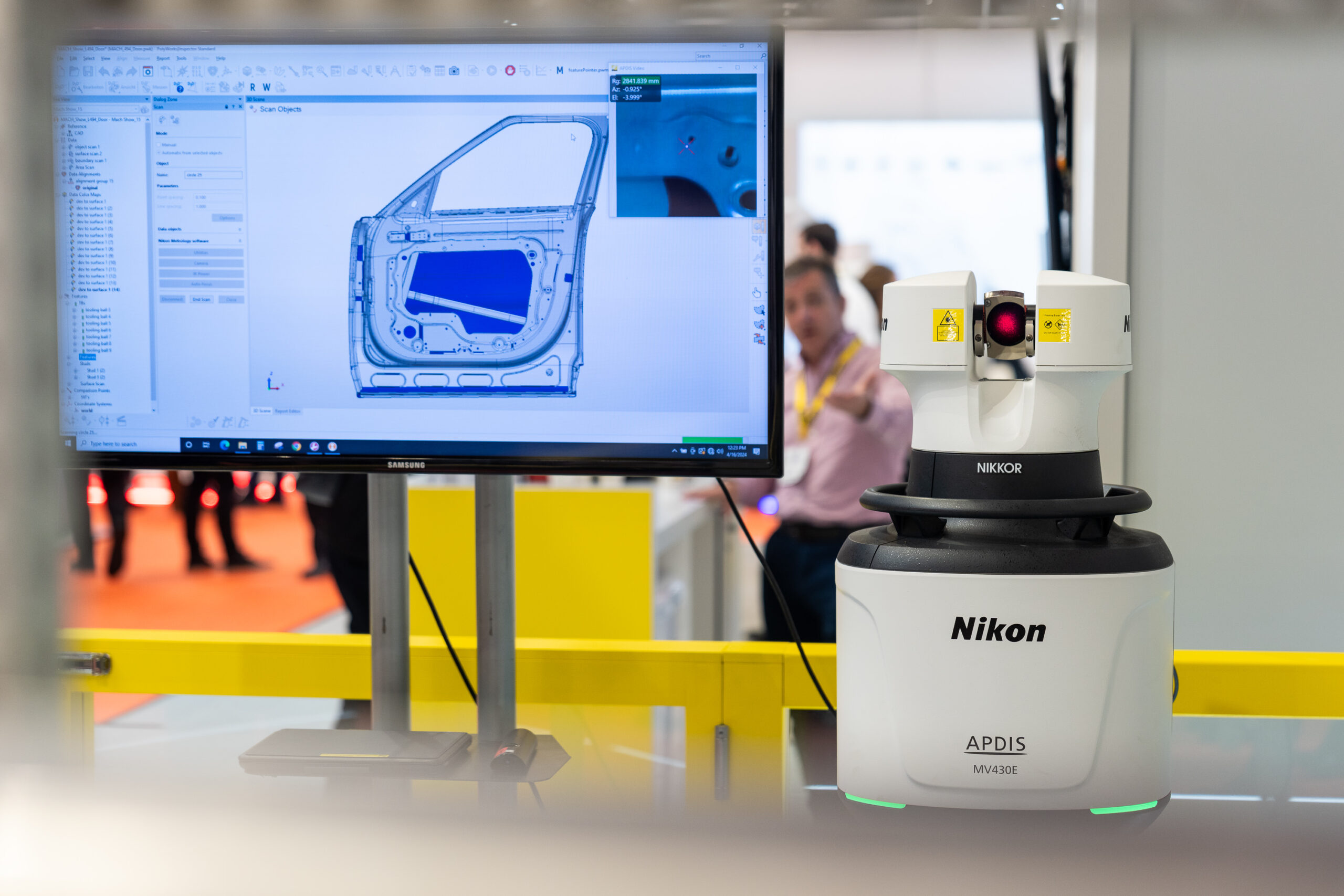The APDIS MV4x0 is the latest generation of Nikon’s Laser Radar, offering the smallest and most productive system ever produced. Nikon Metrology Laser Radar cell at MACH 2024, NEC Birmingham