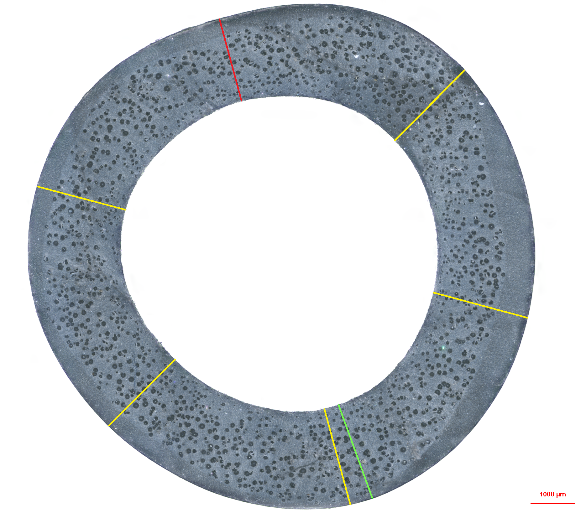Cross-section of the cable, showing where the thickness was measured.