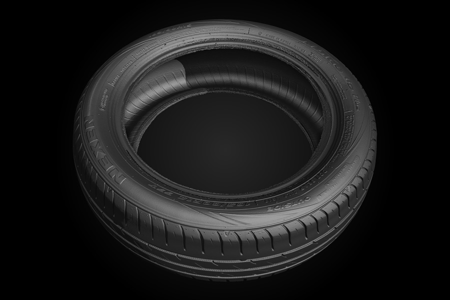 A detailed scan of an R 15 car tire